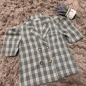 Plaid Double-Breasted Women's Blouse